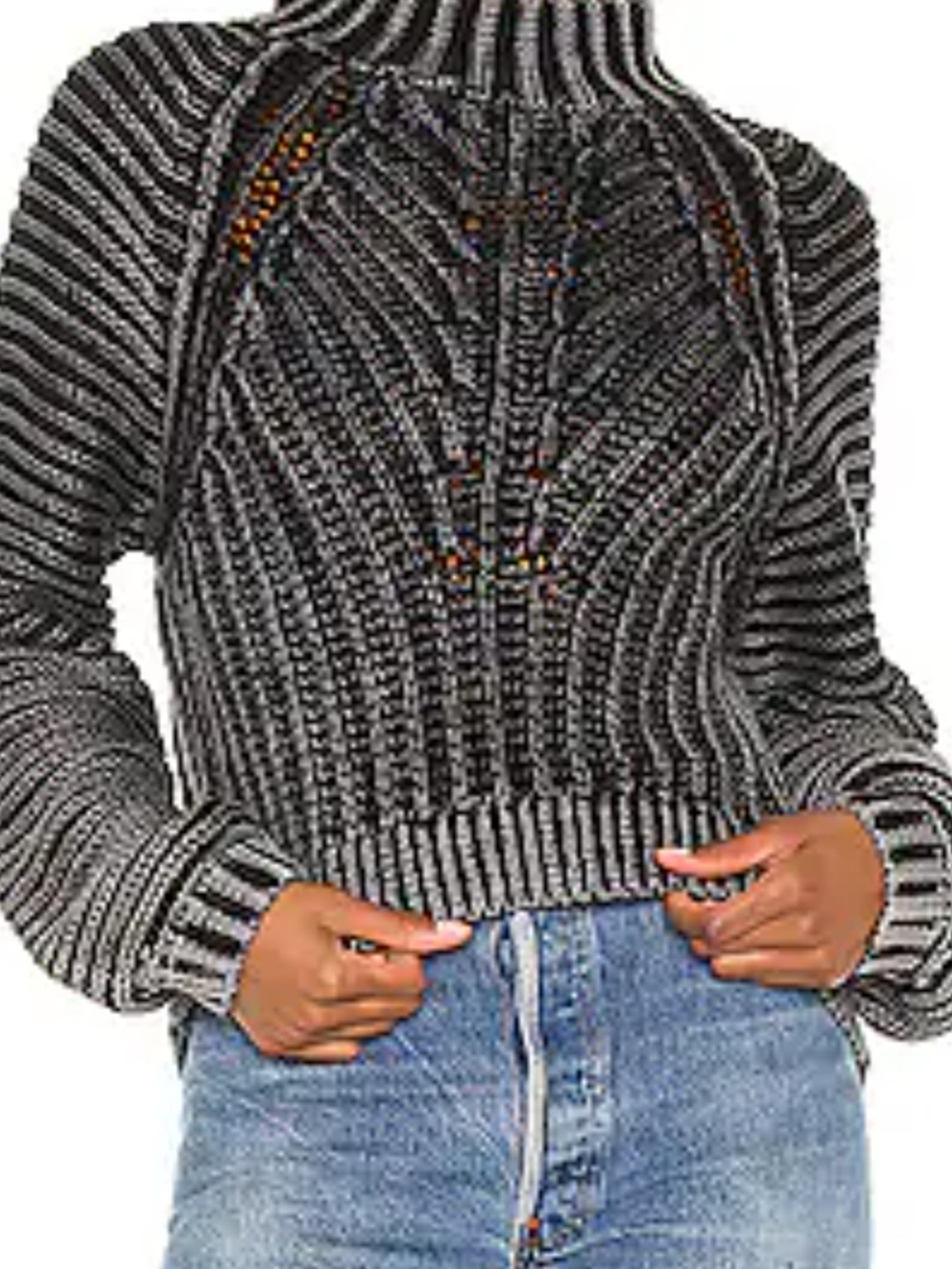 Free People Chunky Black and White Ribbed Knit Sweater